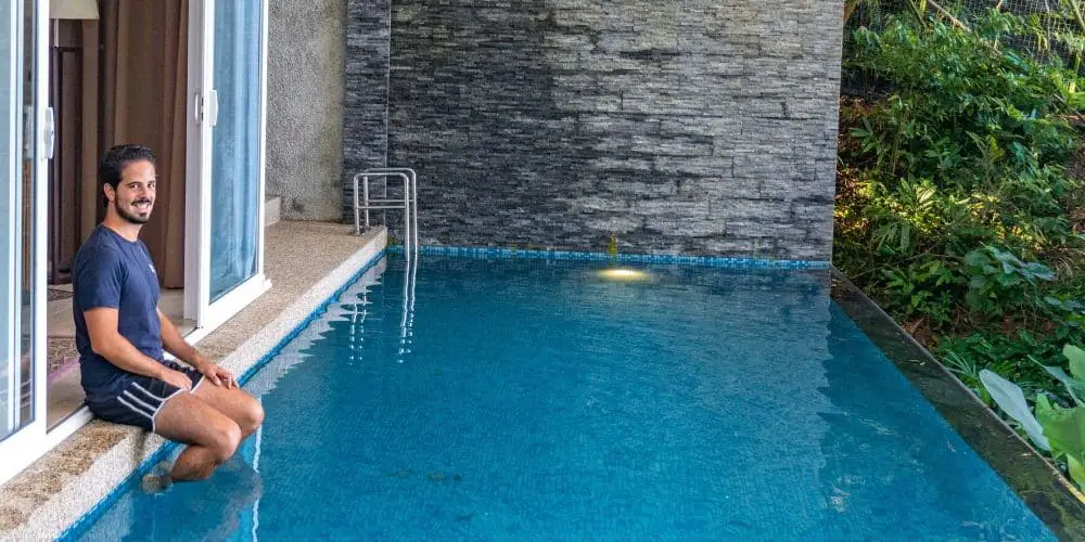 Antonio relaxing at our  private pool villa in langkawi